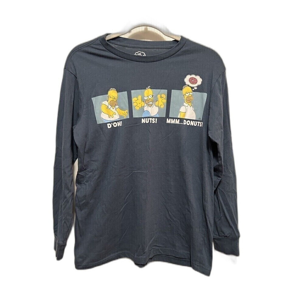 The Simpsons Shirt Mens S Gray Blue Long Sleeve Tee Homers Donuts Graphic Top